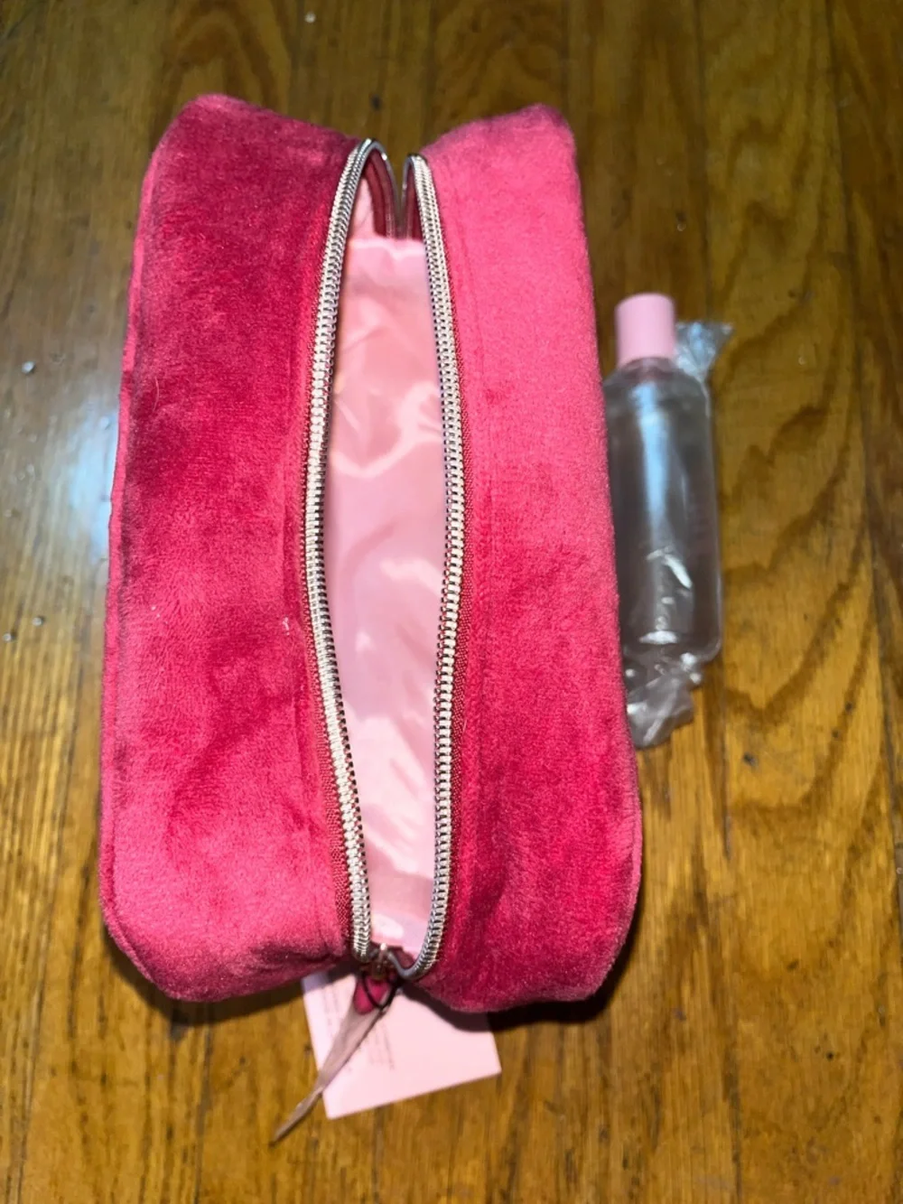 NWT Juicy Couture Clear Cosmetic Bag with Velvet Trim and Juicy Travel Bottle